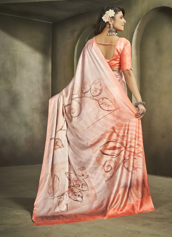 Lassya Fashion Apricot Orange Exquisite Printed Crepe Saree for Elegant Occasions