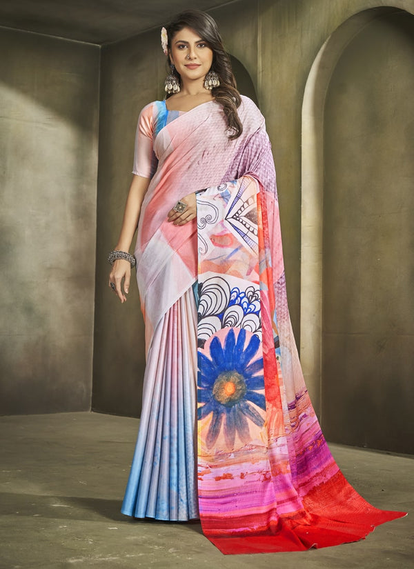 Lassya Fashion Off White Exquisite Printed Crepe Saree for Elegant Occasions