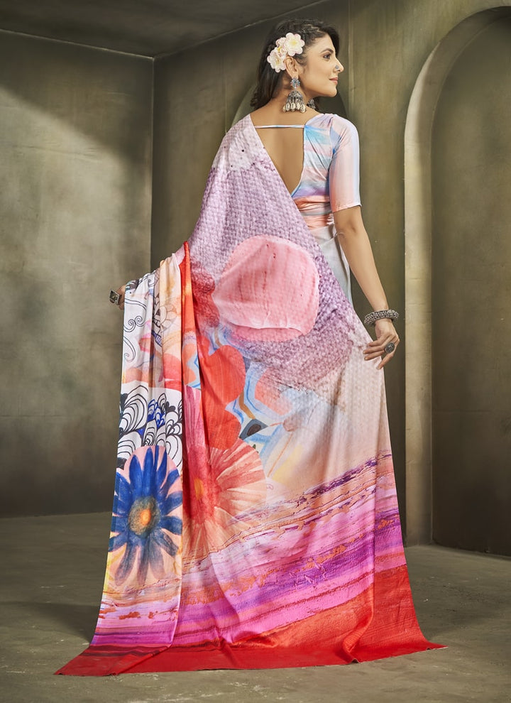 Lassya Fashion Off White Exquisite Printed Crepe Saree for Elegant Occasions