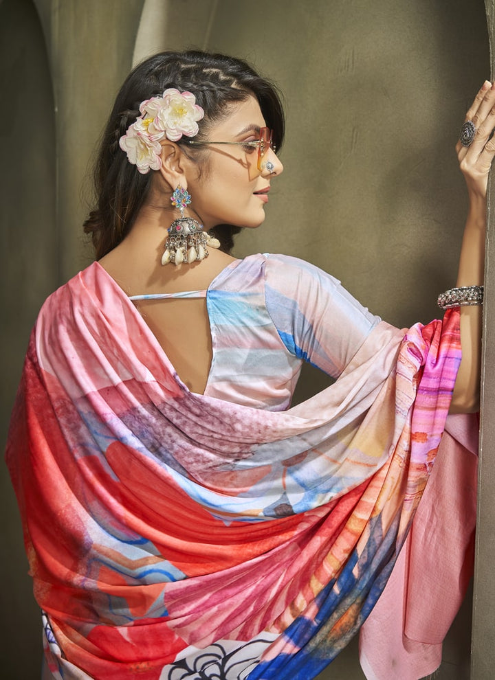 Lassya Fashion Off White Exquisite Printed Crepe Saree for Elegant Occasions