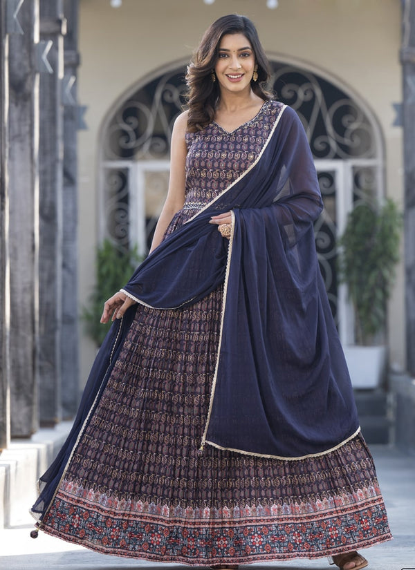 Lassya Fashion Midnight Blue Exclusive Designer Wedding Gown with Mirror Detailing
