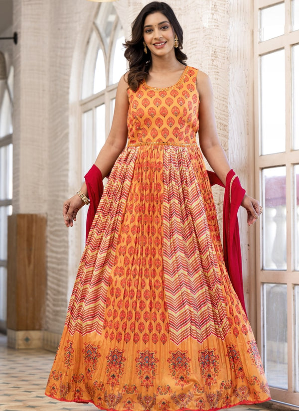 Lassya Fashion Royal Orange Exclusive Designer Wedding Gown with Mirror Detailing