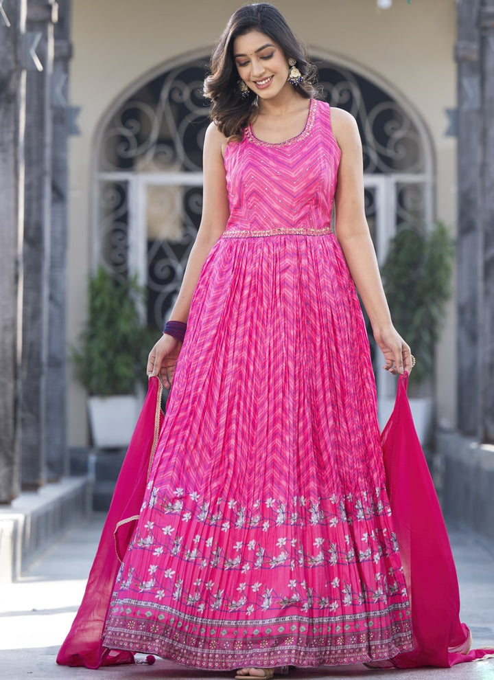Lassya Fashion Bougainvillea Pink Exclusive Designer Wedding Gown with Mirror Detailing