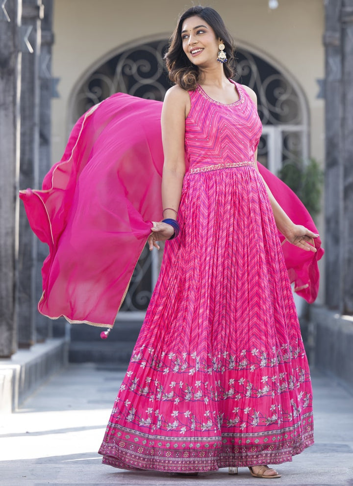 Lassya Fashion Bougainvillea Pink Exclusive Designer Wedding Gown with Mirror Detailing