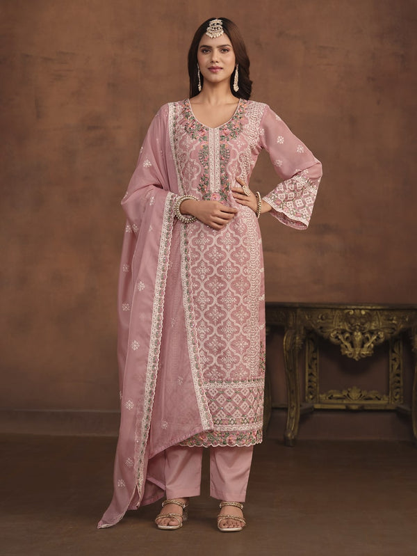 Lassya Fashion Blush Pink Pakistani Wedding Salwar Suit with Soft Organza Dupatta