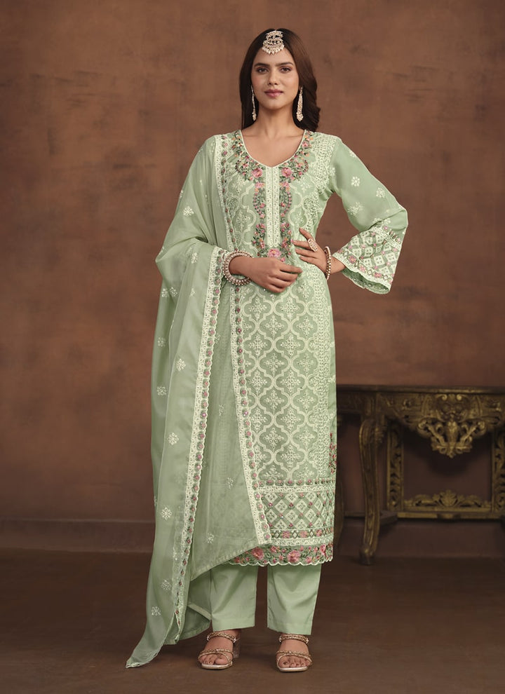 Lassya Fashion Pista Green Pakistani Wedding Salwar Suit with Soft Organza Dupatta