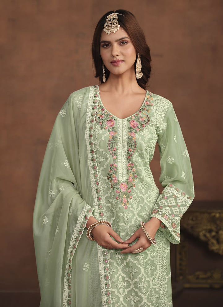 Lassya Fashion Pista Green Pakistani Wedding Salwar Suit with Soft Organza Dupatta