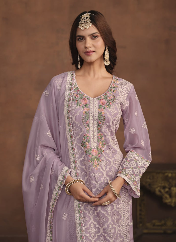 Lassya Fashion Lavender Pakistani Wedding Salwar Suit with Soft Organza Dupatta