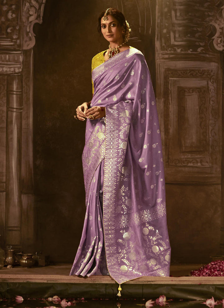 Lassya Fashion's Lavender Elegant Pure Dola Silk Saree with Exquisite Weaving Work