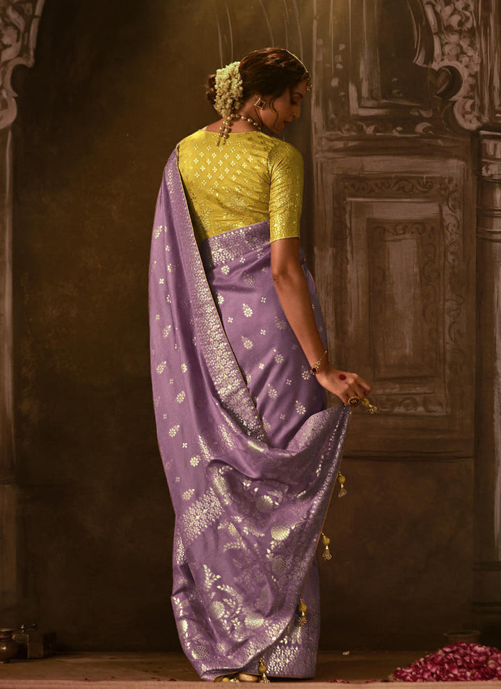 Lassya Fashion's Lavender Elegant Pure Dola Silk Saree with Exquisite Weaving Work