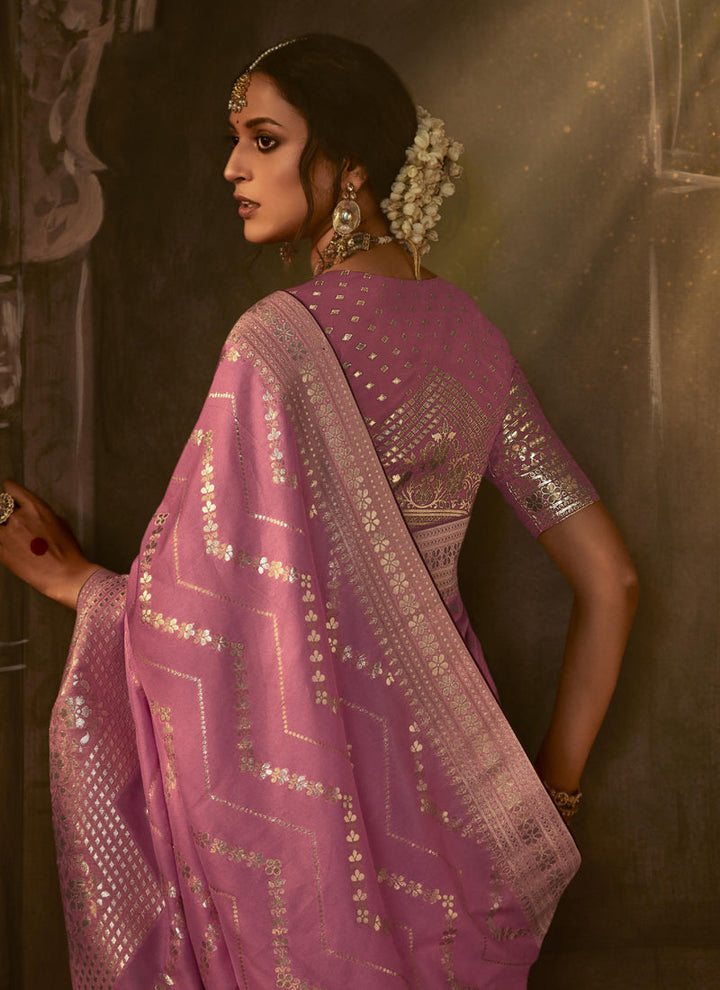 Lassya Fashion's Baby Pink Elegant Pure Dola Silk Saree with Exquisite Weaving Work