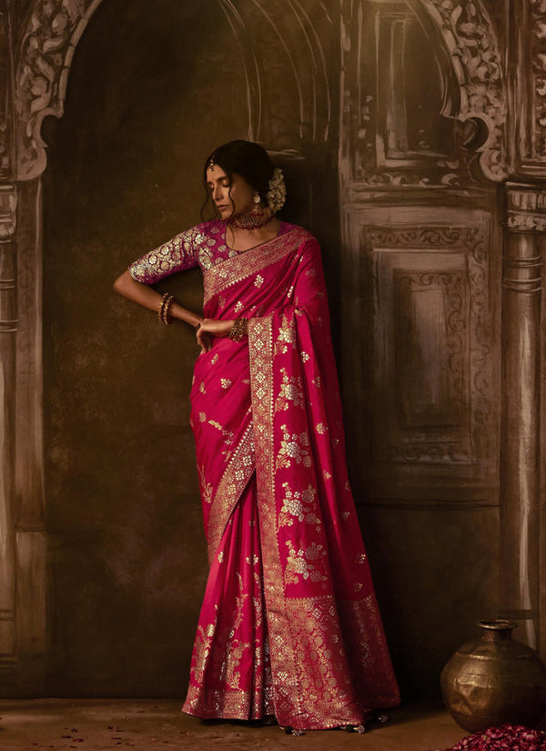 Lassya Fashion's Rani Pink Elegant Pure Dola Silk Saree with Exquisite Weaving Work