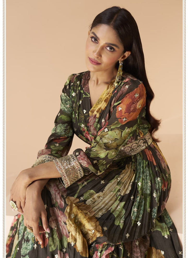 Lassya Fashion's Multi-Color Floral Print Georgette Designer Gown with Dupatta