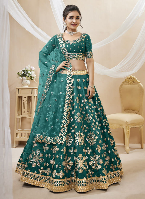 Lassya Fashion Green Wedding Lehenga with Sequins and Zari Embroidered Work