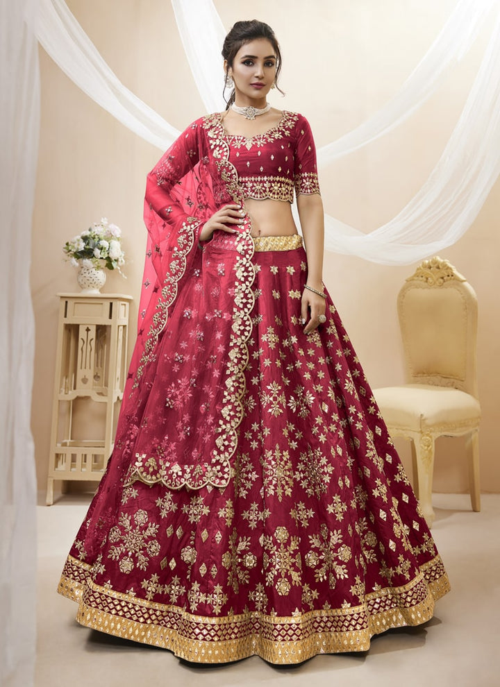 Lassya Fashion Red Wedding Lehenga with Sequins and Zari Embroidered Work