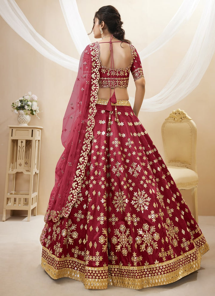 Lassya Fashion Red Wedding Lehenga with Sequins and Zari Embroidered Work