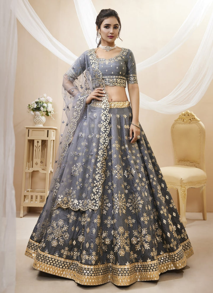 Lassya Fashion Grey Wedding Lehenga with Sequins and Zari Embroidered Work