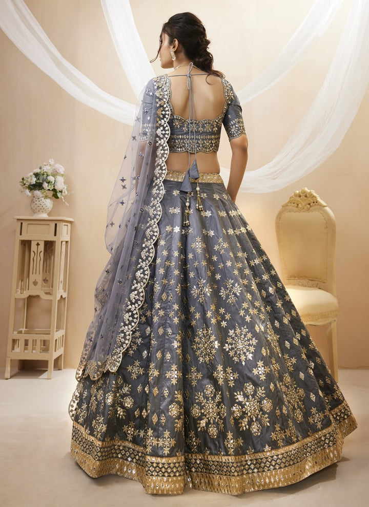 Lassya Fashion Grey Wedding Lehenga with Sequins and Zari Embroidered Work