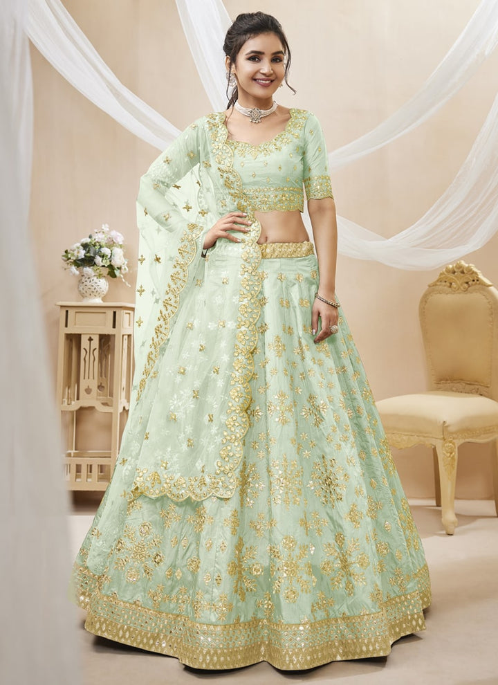 Lassya Fashion Pista Green Wedding Lehenga with Sequins and Zari Embroidered Work