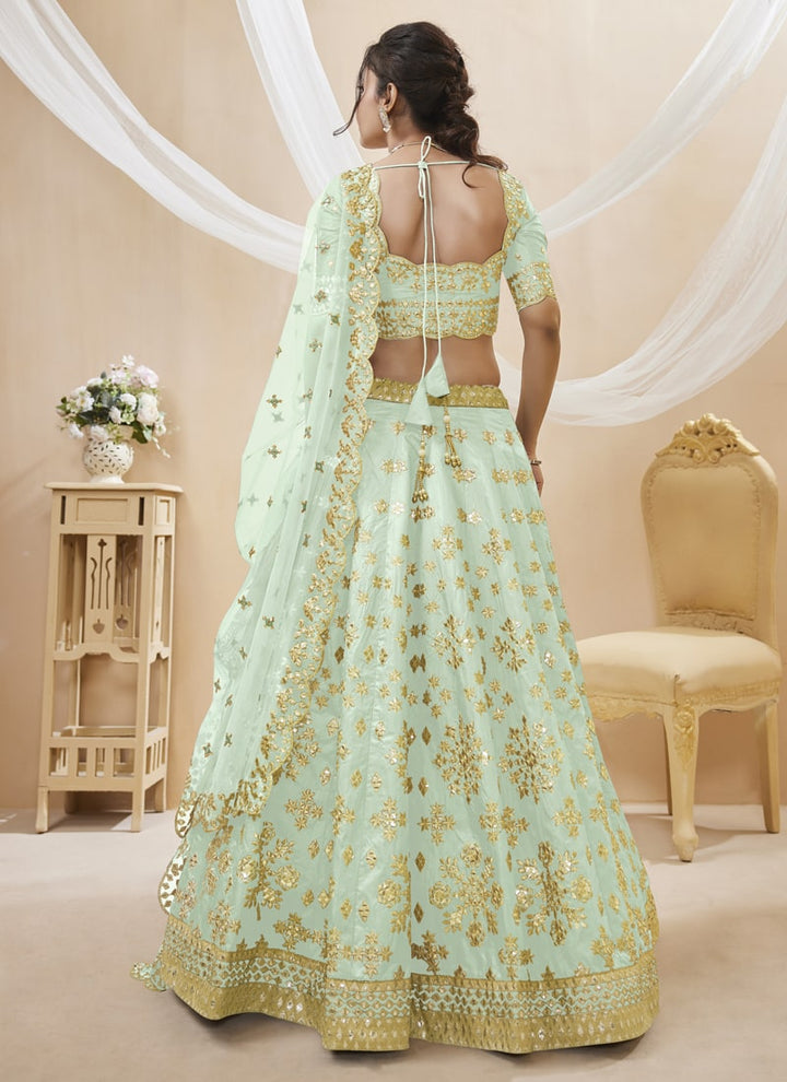 Lassya Fashion Pista Green Wedding Lehenga with Sequins and Zari Embroidered Work