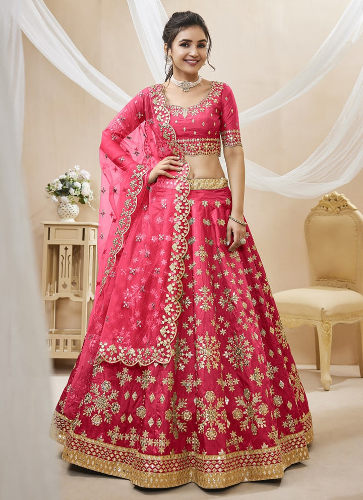 Lassya Fashion Pink Wedding Lehenga with Sequins and Zari Embroidered Work