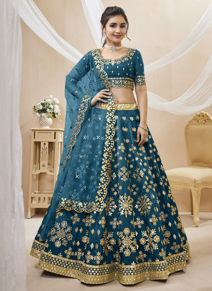 Lassya Fashion Blue Wedding Lehenga with Sequins and Zari Embroidered Work