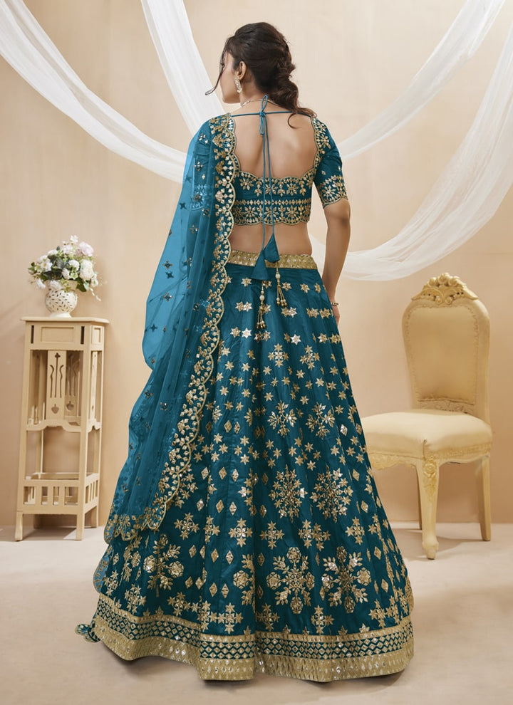 Lassya Fashion Blue Wedding Lehenga with Sequins and Zari Embroidered Work