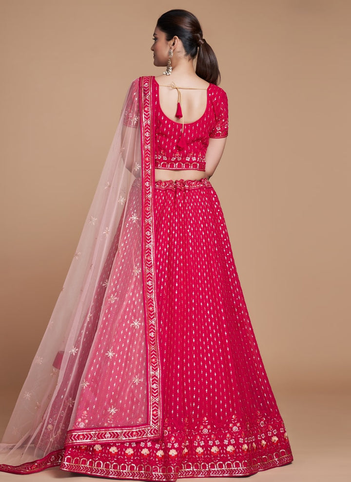 Lassya Fashion Ruby Pink Elegant Georgette Wedding Lehenga Set with Sequins Embroidery