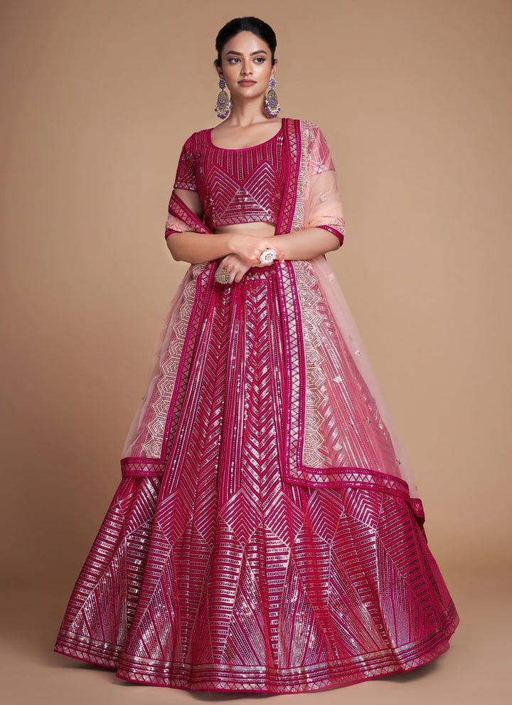 Lassya Fashion Magenta Pink Elegant Georgette Wedding Lehenga Set with Sequins Embroidery