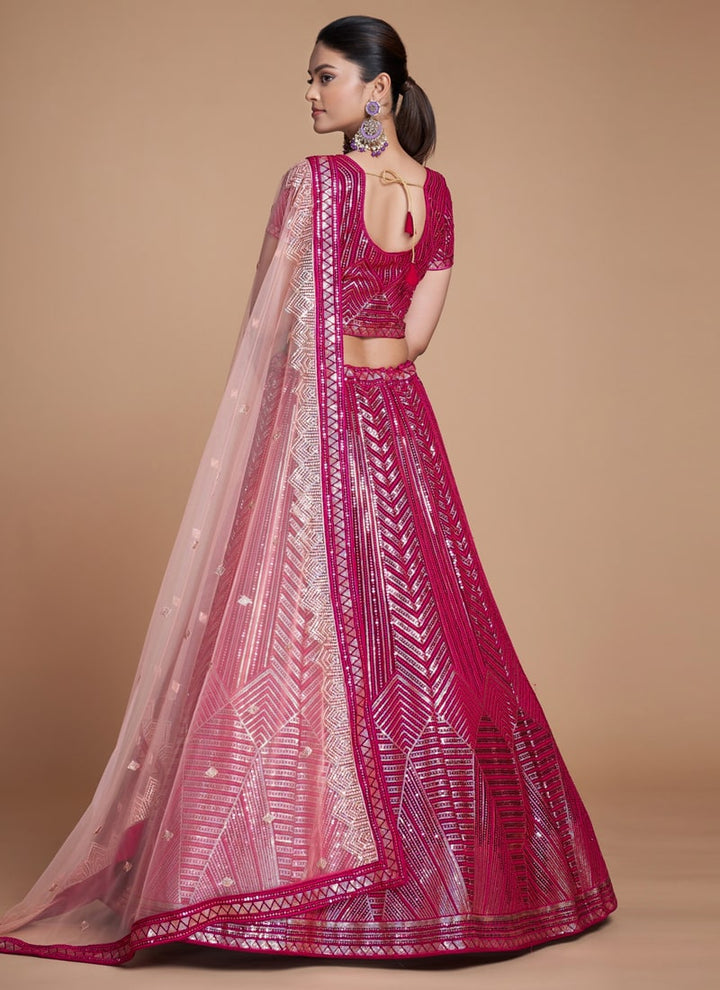 Lassya Fashion Magenta Pink Elegant Georgette Wedding Lehenga Set with Sequins Embroidery