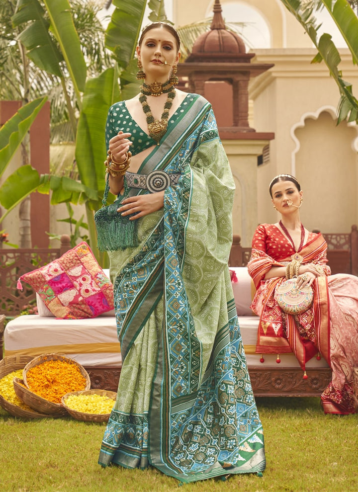 Forest Green Regal Patola Silk Saree with Silk Blouse