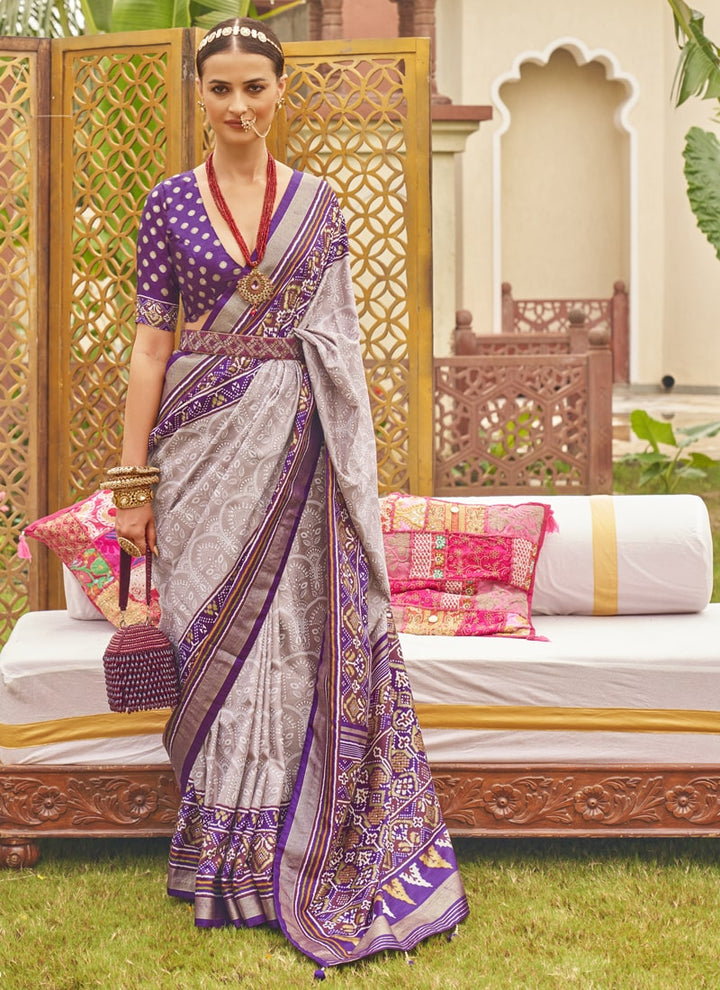 Violet Regal Patola Silk Saree with Silk Blouse