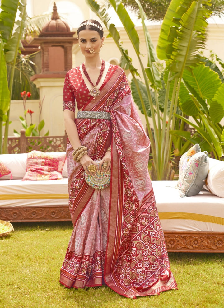 Pale Pink Regal Patola Silk Saree with Silk Blouse