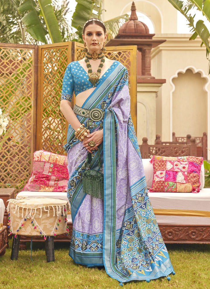 Lavender Regal Patola Silk Saree with Silk Blouse