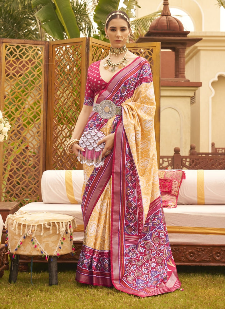 Mustard Yellow Regal Patola Silk Saree with Silk Blouse