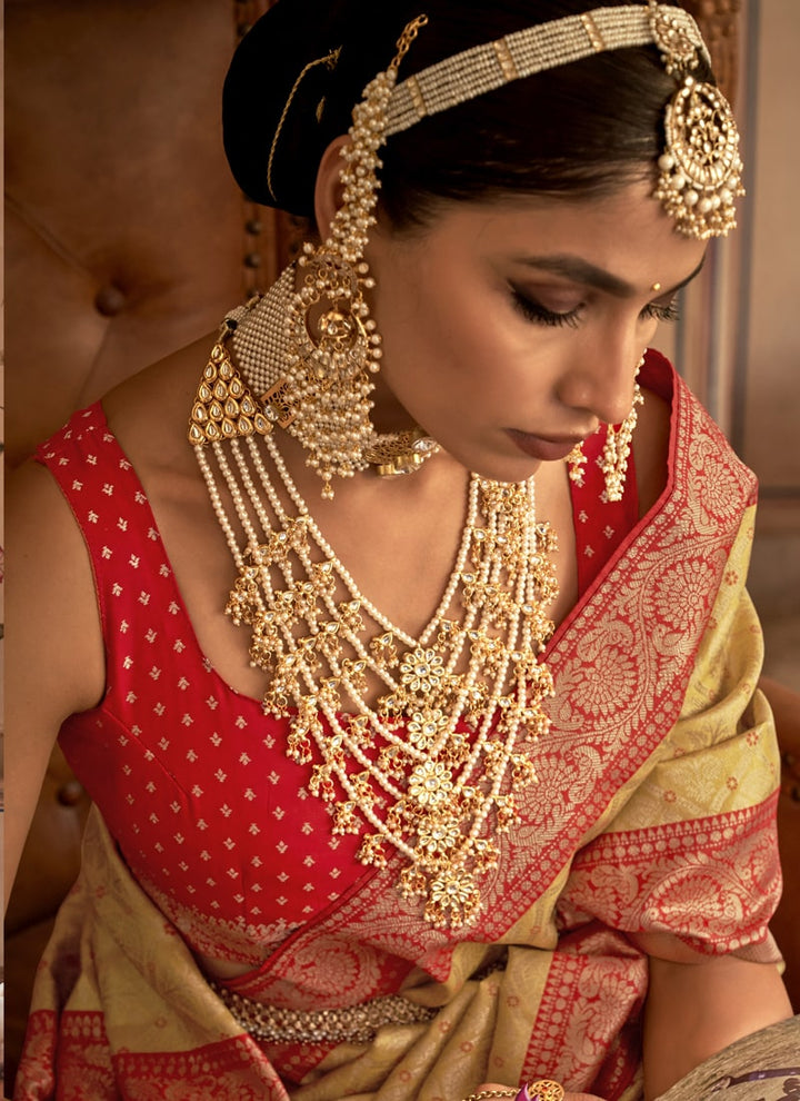 Mustard Yellow and Red Exquisite Handloom Patola Silk Saree with Matching Blouse