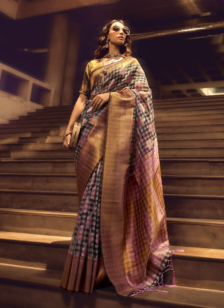 Multicolor Handloom Weaving Silk Saree with Matching Blouse