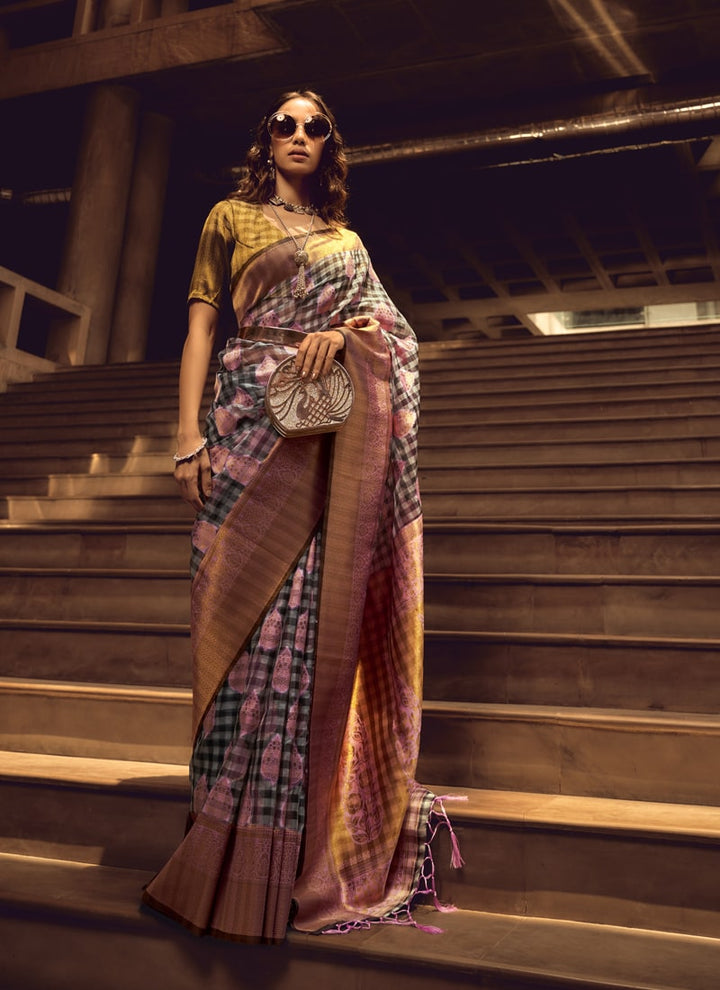 Multicolor Handloom Weaving Silk Saree with Matching Blouse