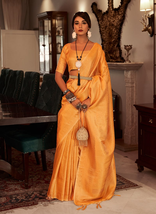 Jasper Orange Elegant Kanchivaram Silk Saree with Silk Blouse