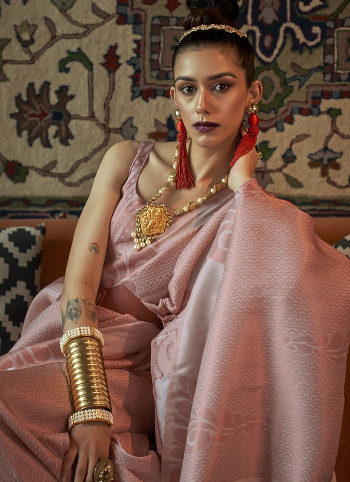 Light Pink Zari-Woven Silk Saree with Matching Silk Blouse