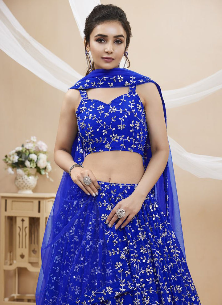 Indigo Blue Exquisite Georgette Wedding Lehenga with Sequins and Zari Work