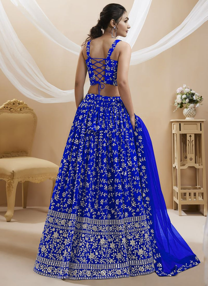 Indigo Blue Exquisite Georgette Wedding Lehenga with Sequins and Zari Work