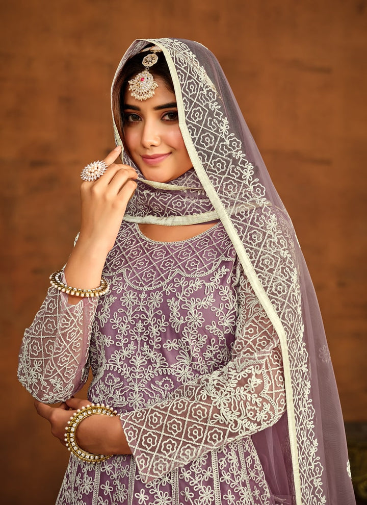Lavender Elegant Anarkali Dress Set in NET Fabric