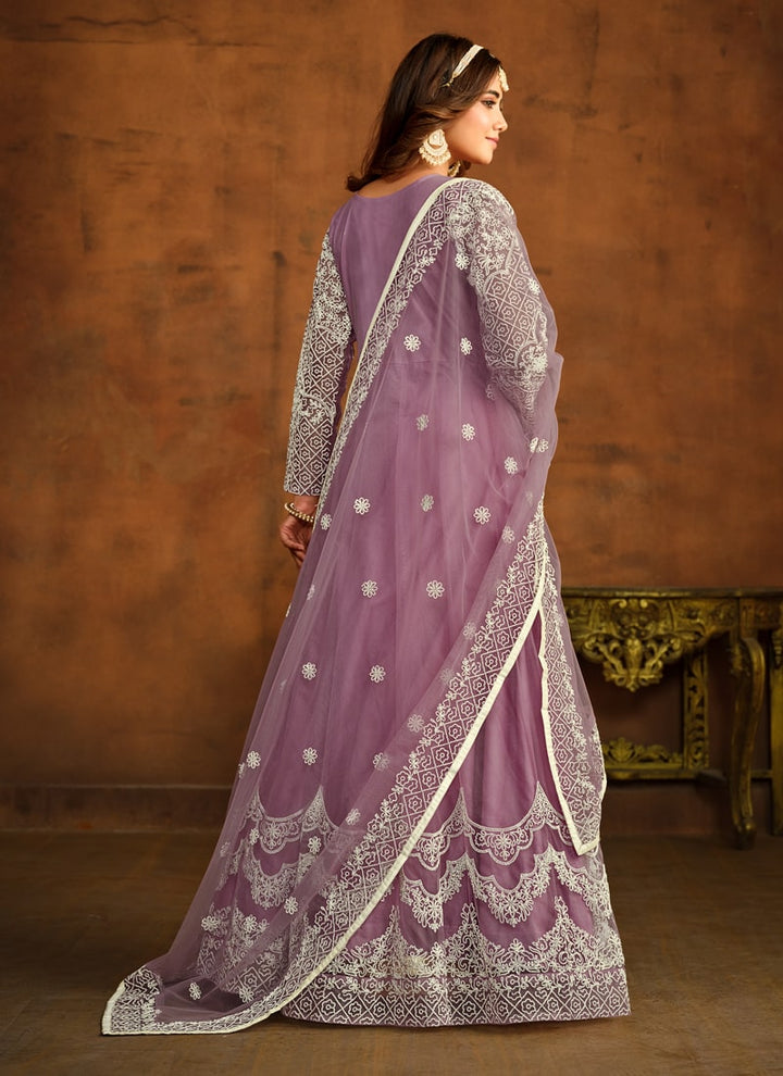 Lavender Elegant Anarkali Dress Set in NET Fabric