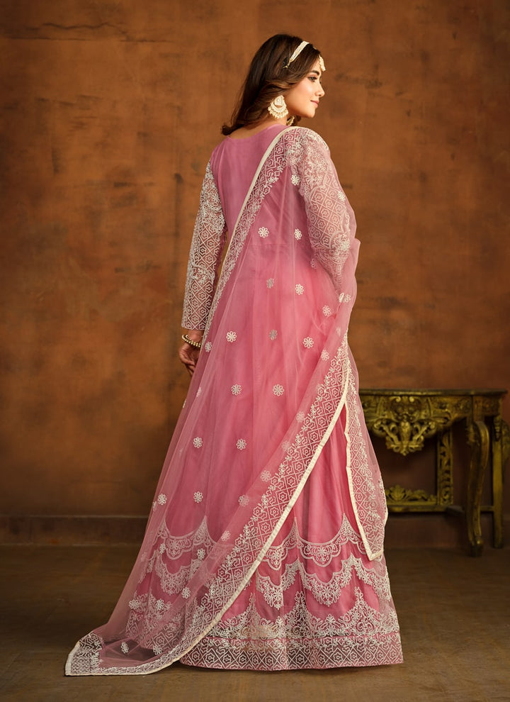 Pink Elegant Anarkali Dress Set in NET Fabric