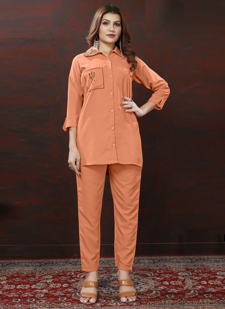 Orange Designer Co-ord Set with Handwork