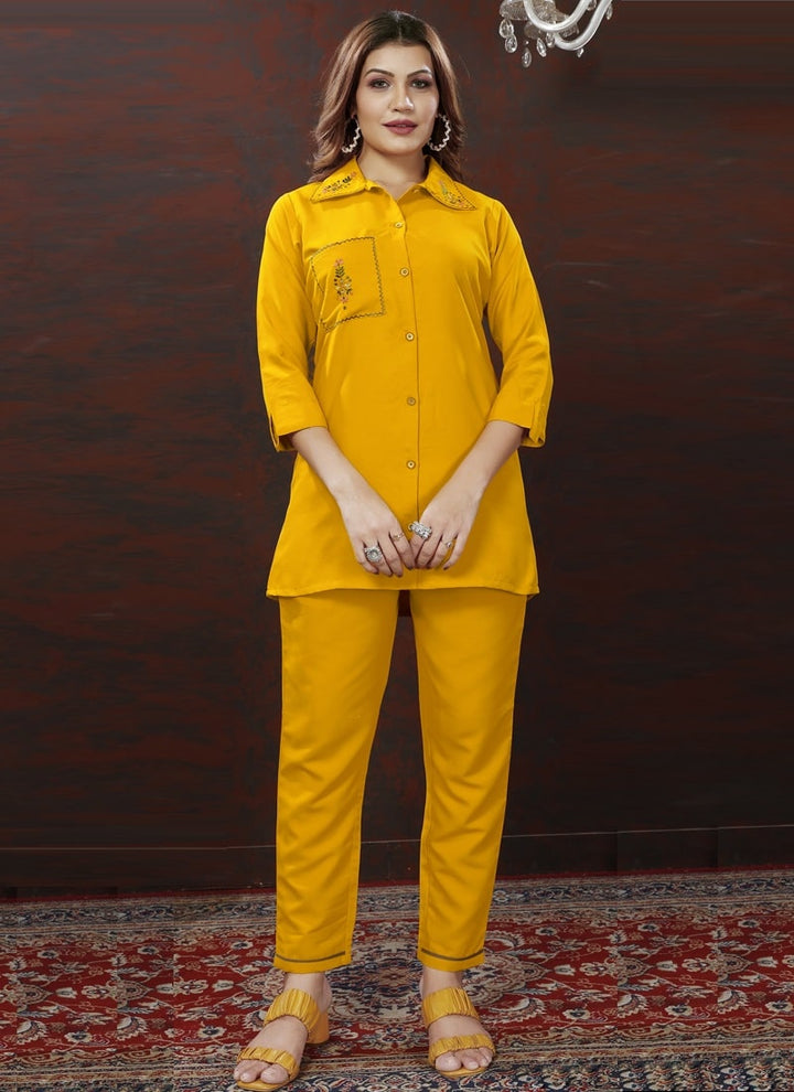 Yellow Designer Co-ord Set with Handwork