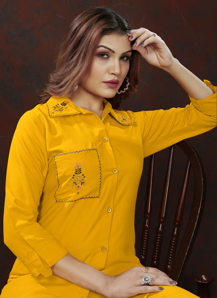 Yellow Designer Co-ord Set with Handwork