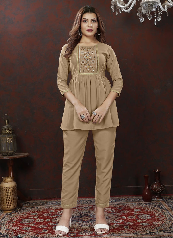 Beige Designer Co-ord Set with Handwork