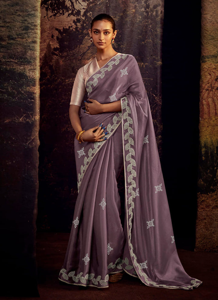 lassya fashion's Dark Lavender Color Elegant Designer Silk Saree with Intricate Work